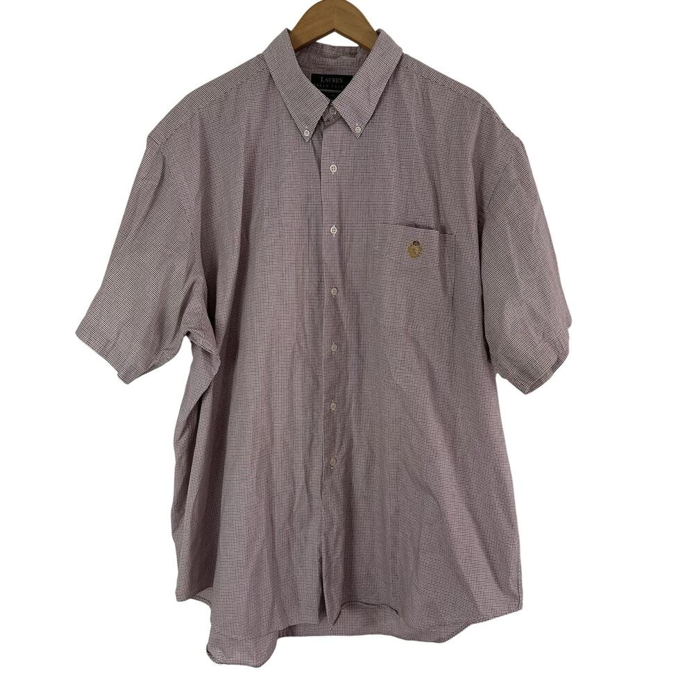Lauren Ralph Lauren Shirt Men's XXL Check Short Sleeve Button‎ Front Crest Logo